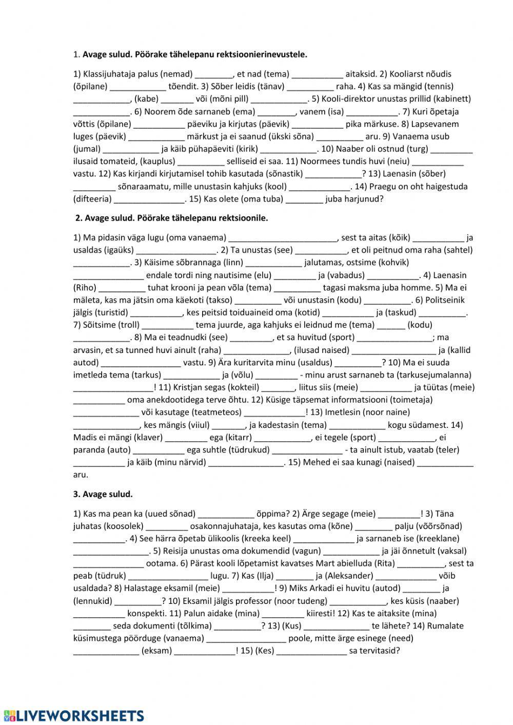 9. klass käänded ja arvsõnad