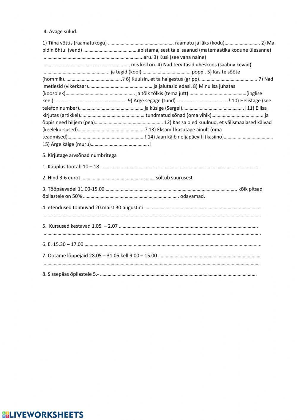 9. klass käänded ja arvsõnad