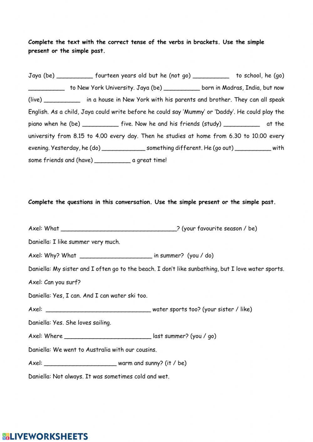 Simple present and simple past revision.