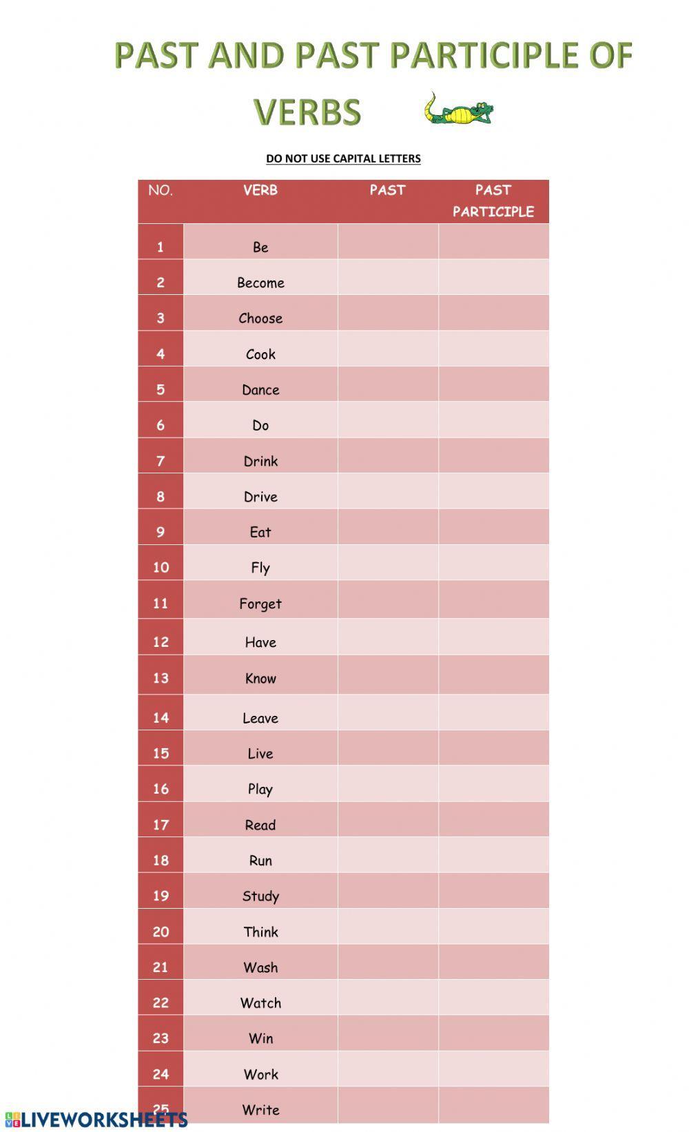 Verbs past and past participle Verbs past and past participle