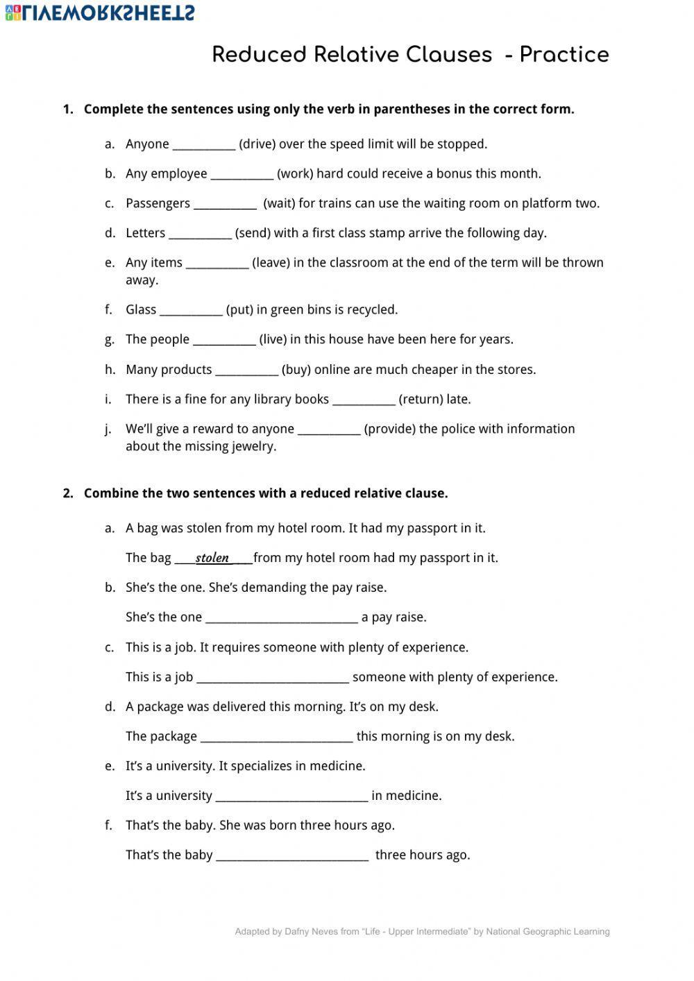 Reduced Relative Clauses