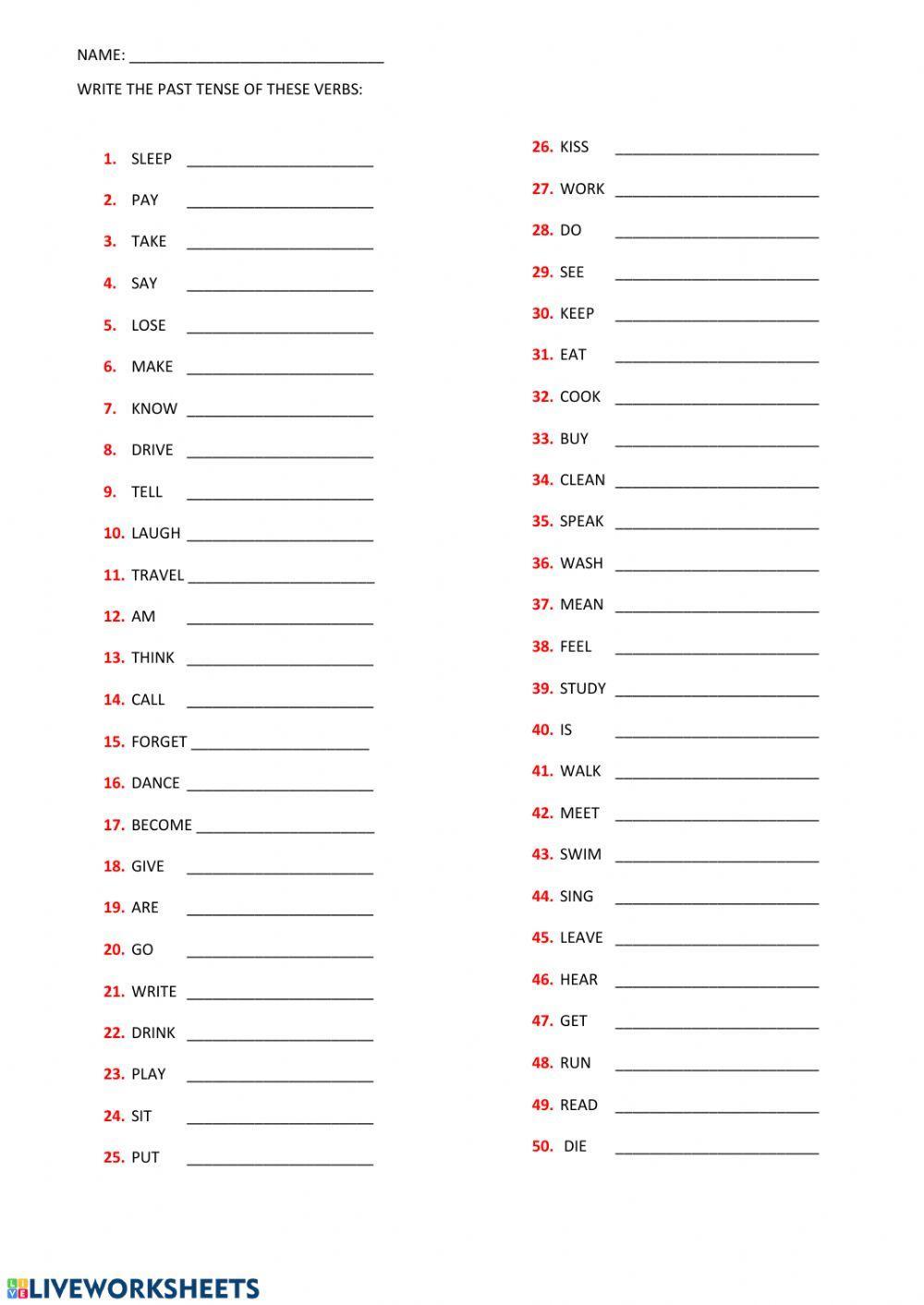 Past Tense of verbs