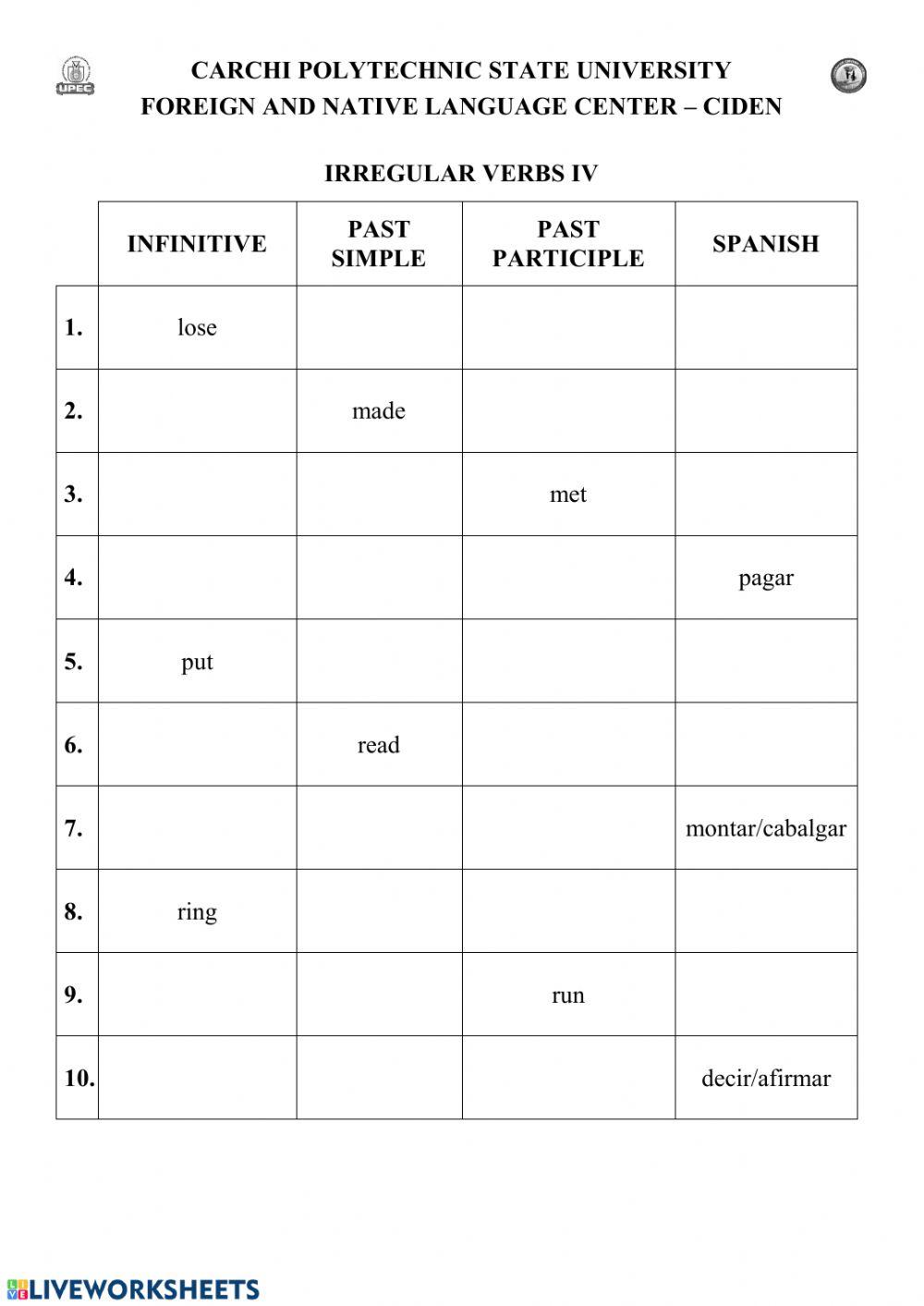 Irregular Verbs Irregular Verbs
