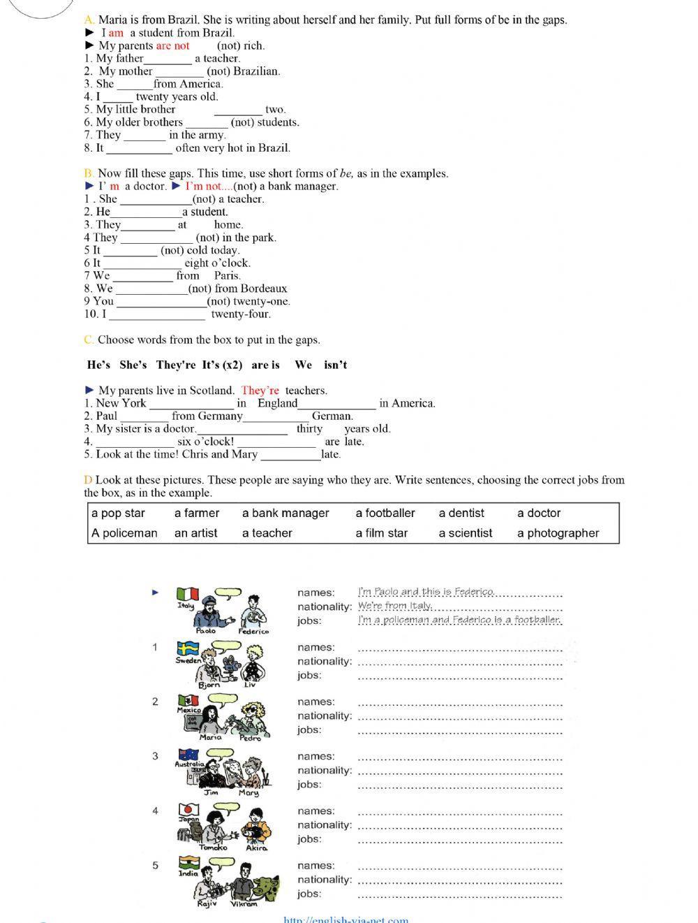 Verb To be (affirmative and negative)