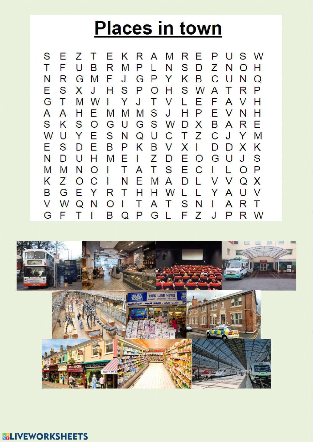Places in town - word search