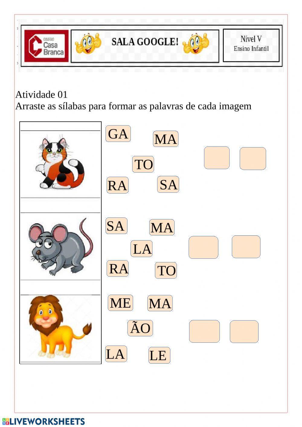 Atividades de Português e Matemática NívelV