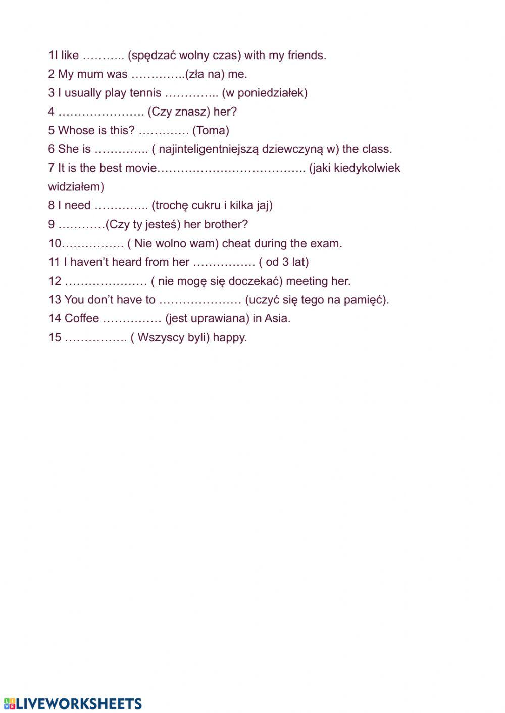 Zdania do tłumaczenia