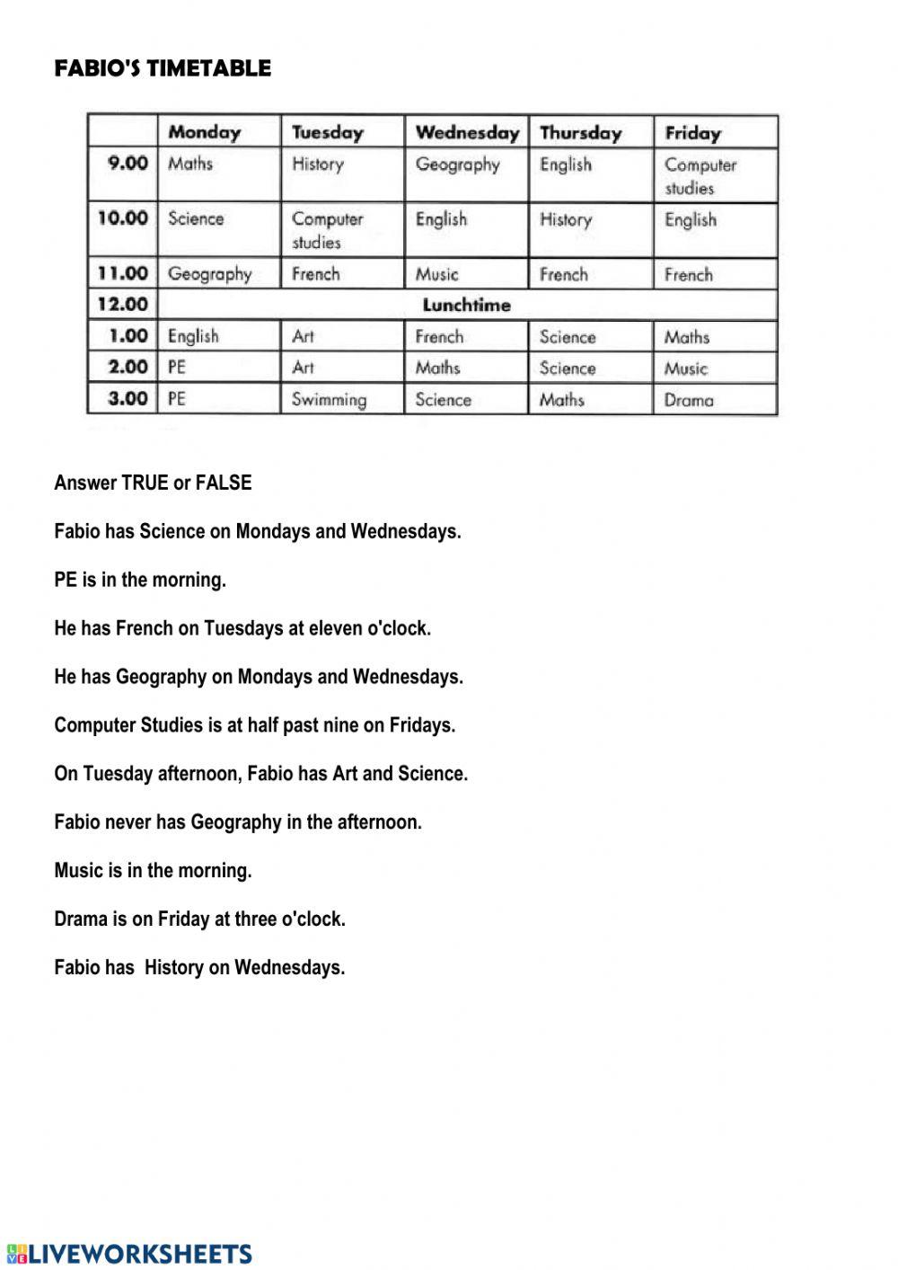 Fabio's Timetable