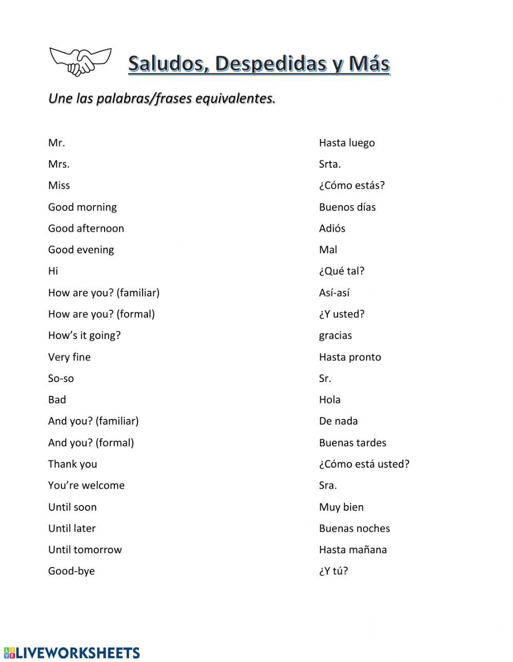 Saludos, desped… Free Interactive Worksheets 53538