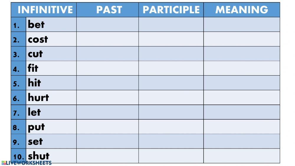 Verb List 1 - By Patterns worksheet | Live Worksheets