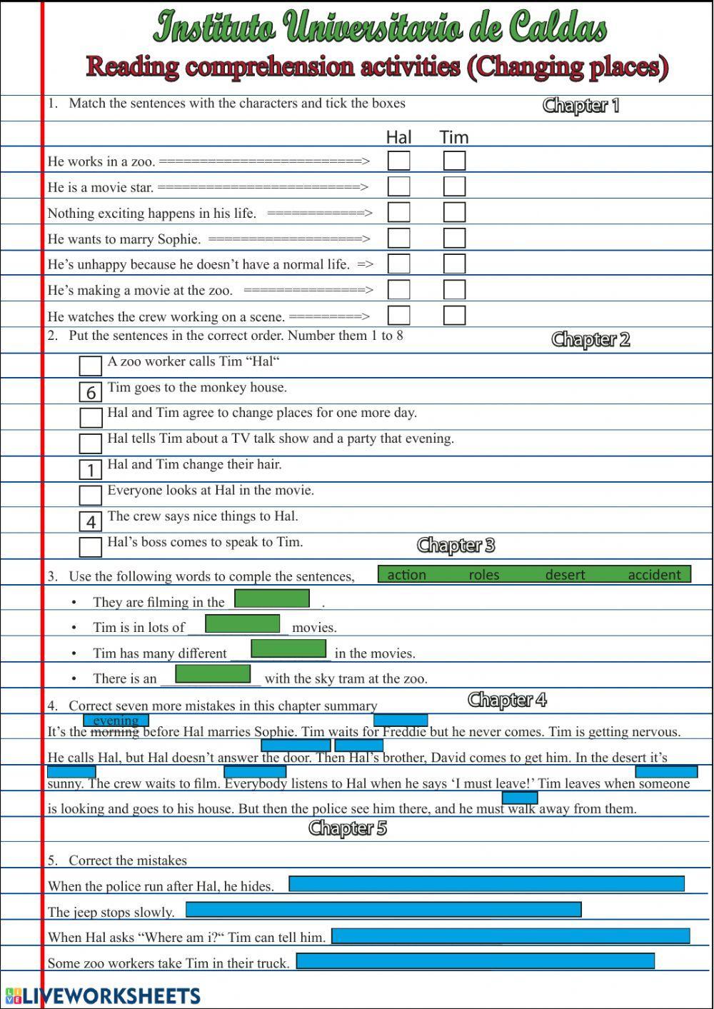 Reading comprehension -Changing places-