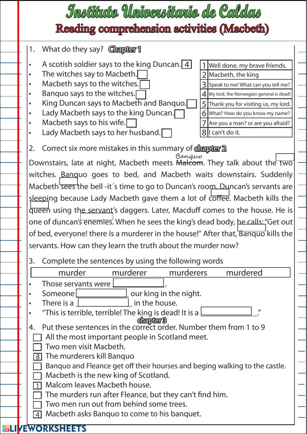 Reading activities dominoes -Macbeth-
