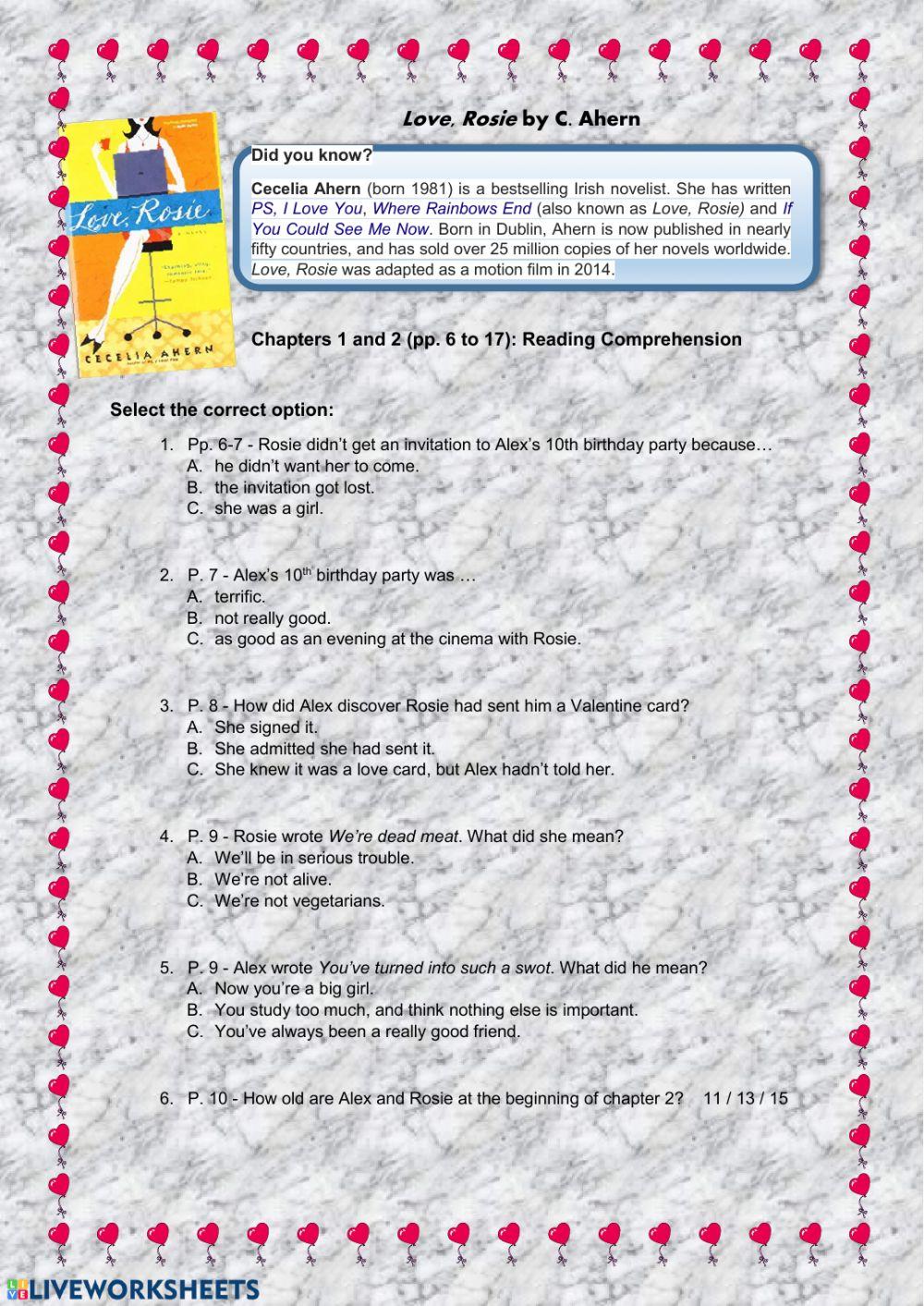 Love, Rosie (Reading comprehension)