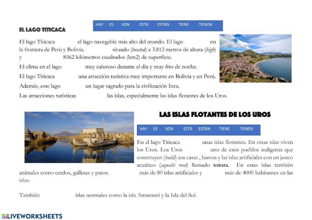 Lago Titicaca: hay, ser, estar, tener