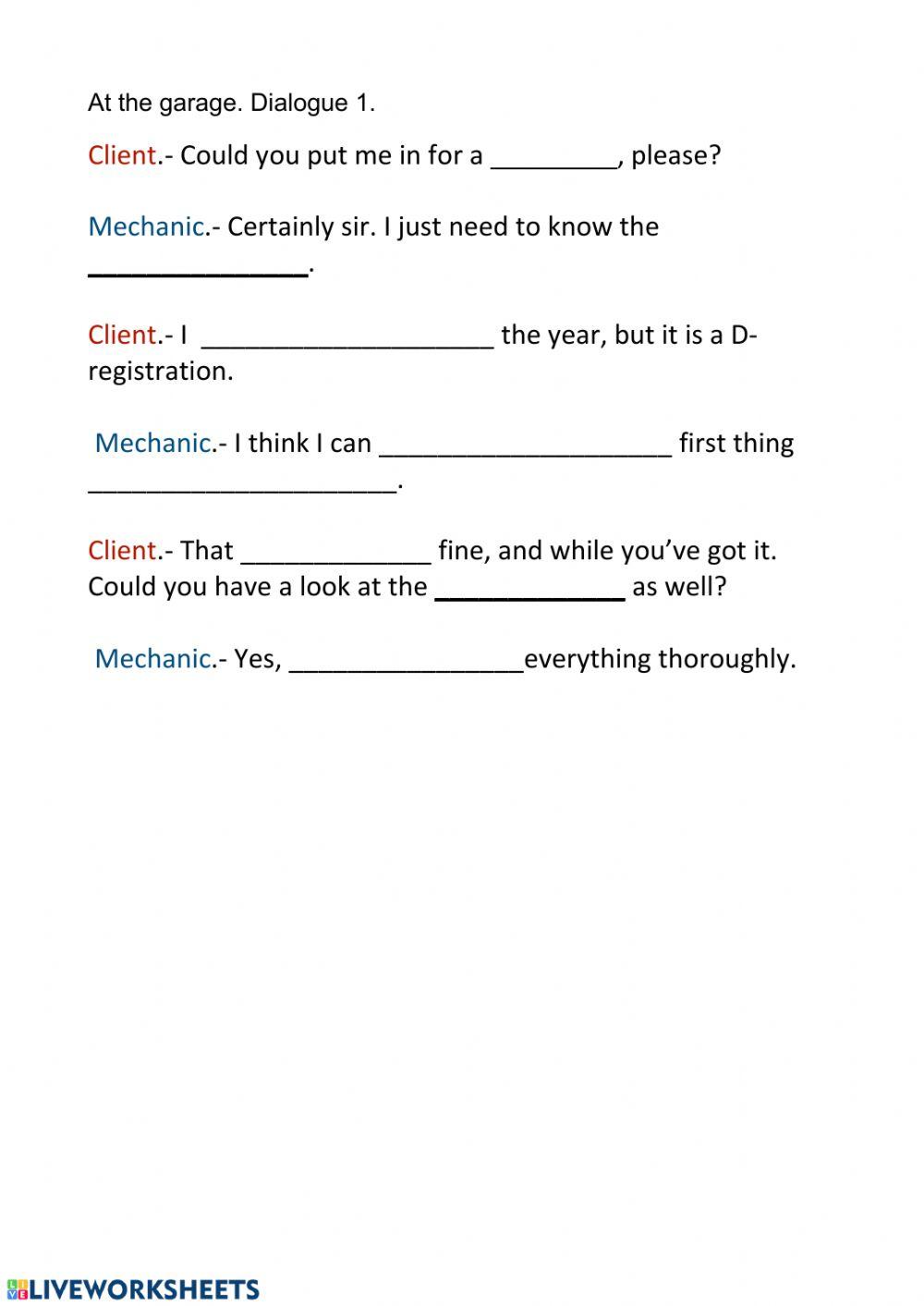 Dialogue at the garage 1