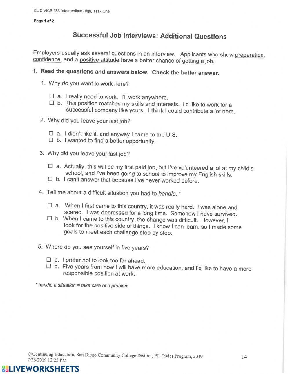 Successful Job Interviews: Additional Questions