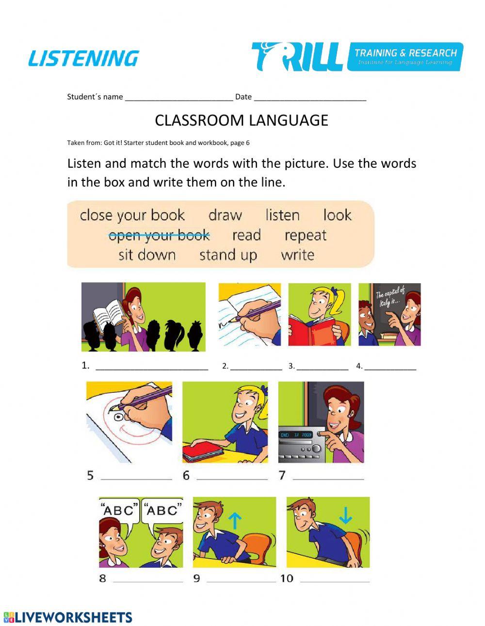 School objects and classroom language