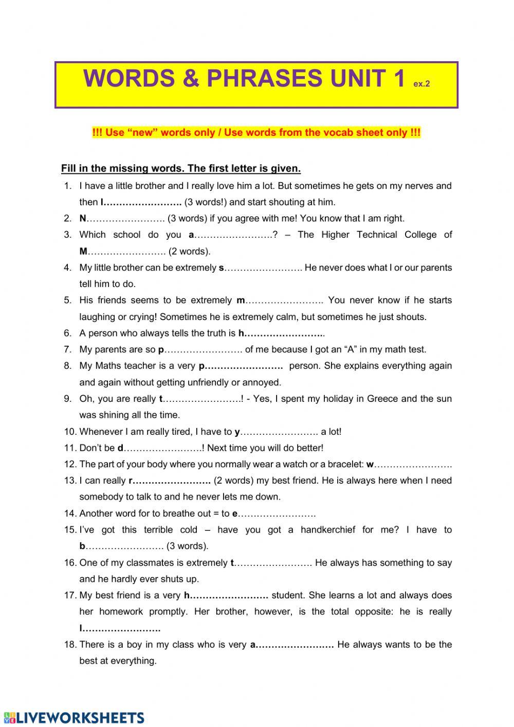 Vocabulary - appearance & character