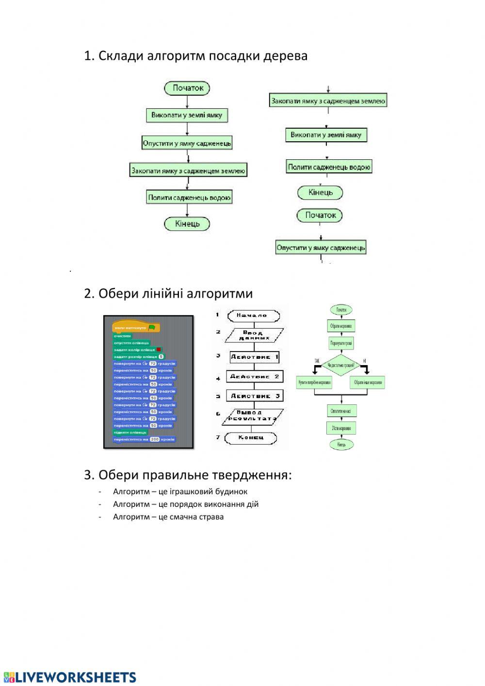 Лінійні алгоритми activity | Live Worksheets