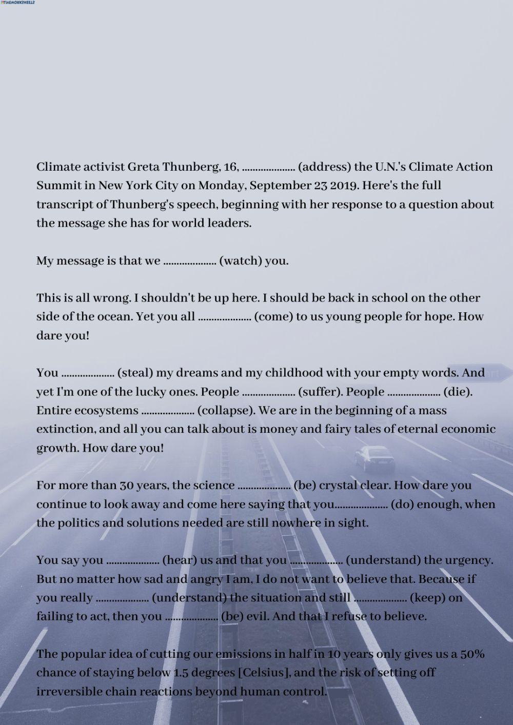 Greta Thunberg UN Speech: Tenses