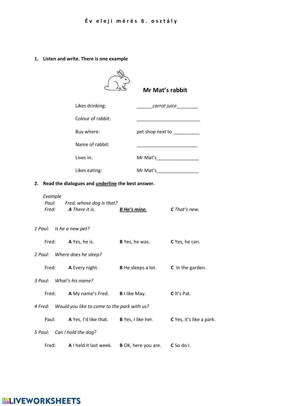 Bemenő mérés 6. osztály