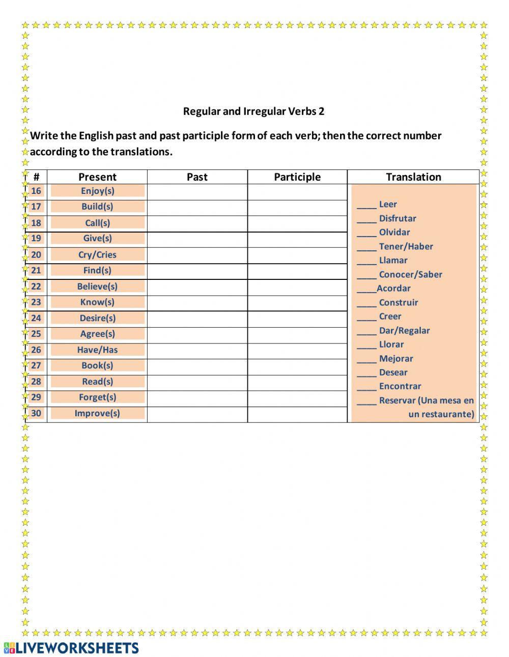 Regular and Irregular verbs 2