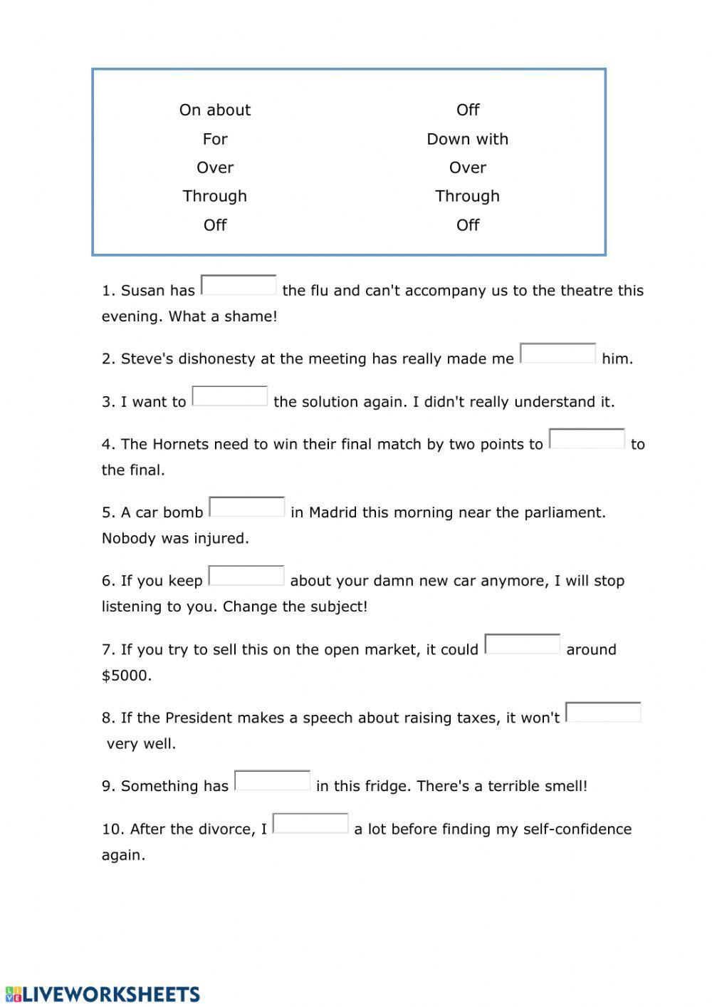 Phrasal Verbs Exercises By Verb: Go