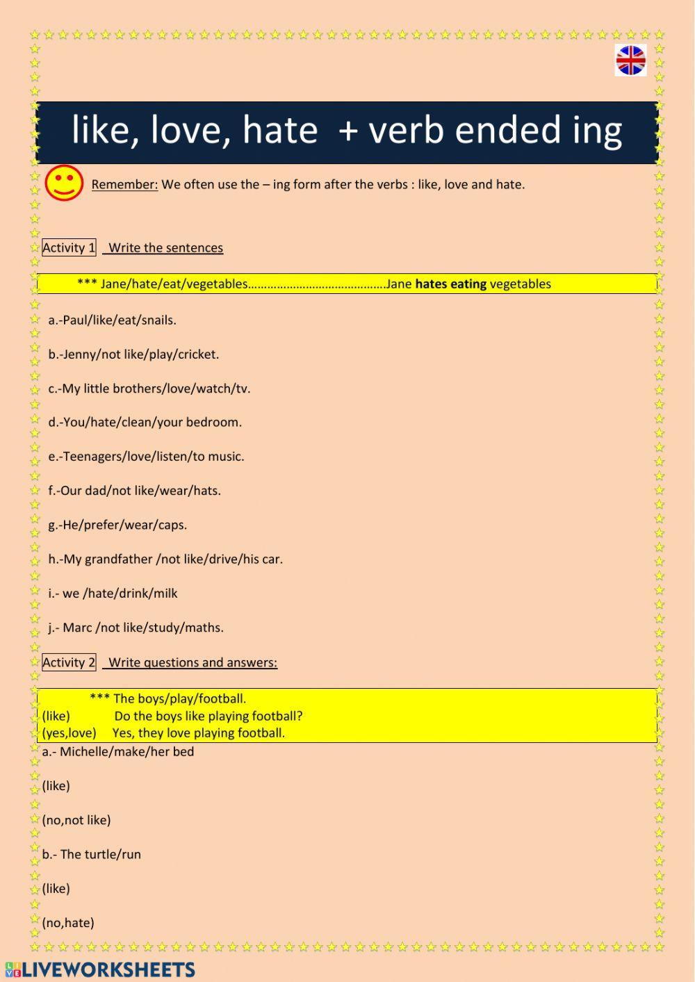 Like,love,hate+… | Free Interactive Worksheets | 57413