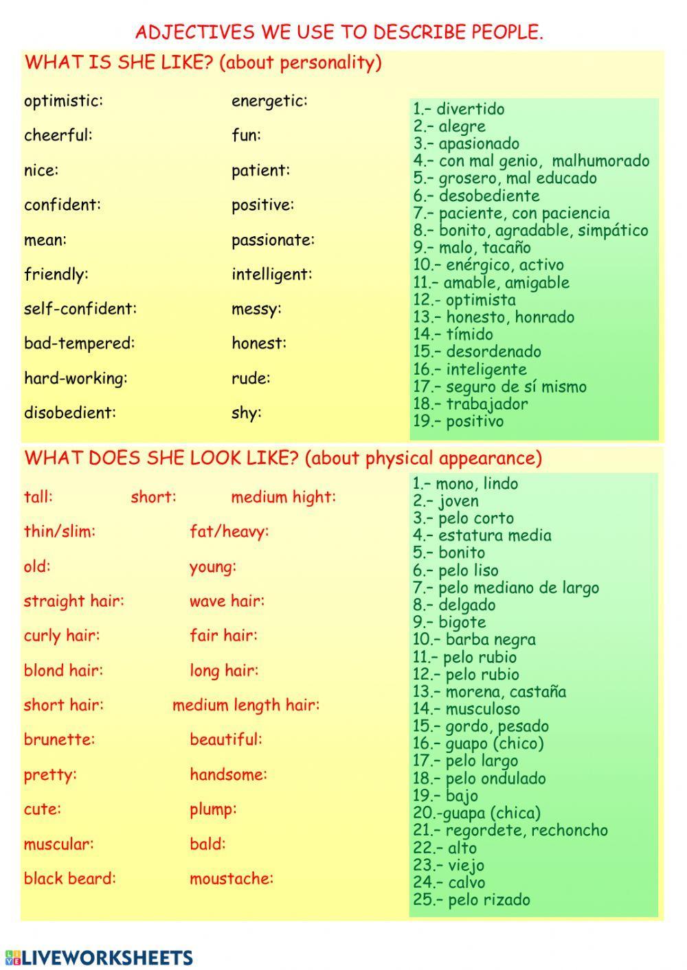 Adjectives to describe people
