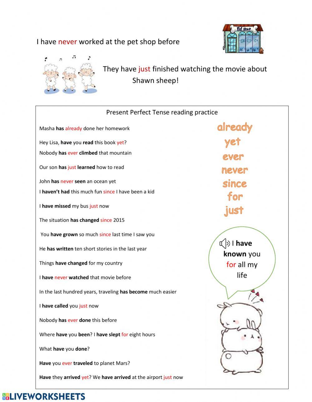 Present Perfect Word examples