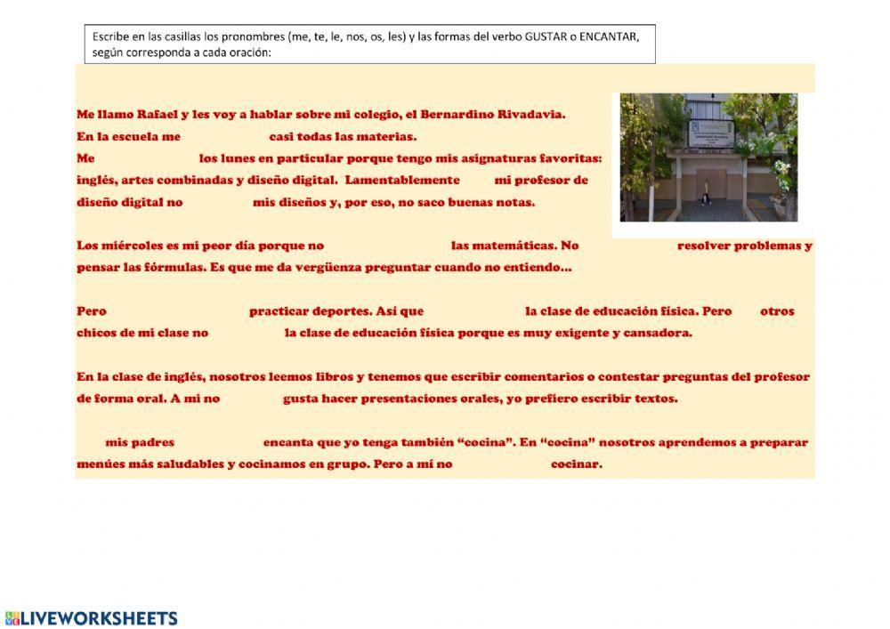 La escuela y las asignaturas-gustar