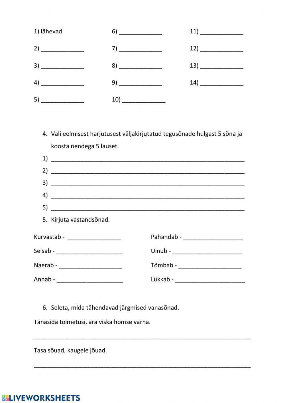 Eesti keele tööleht 2. klassile