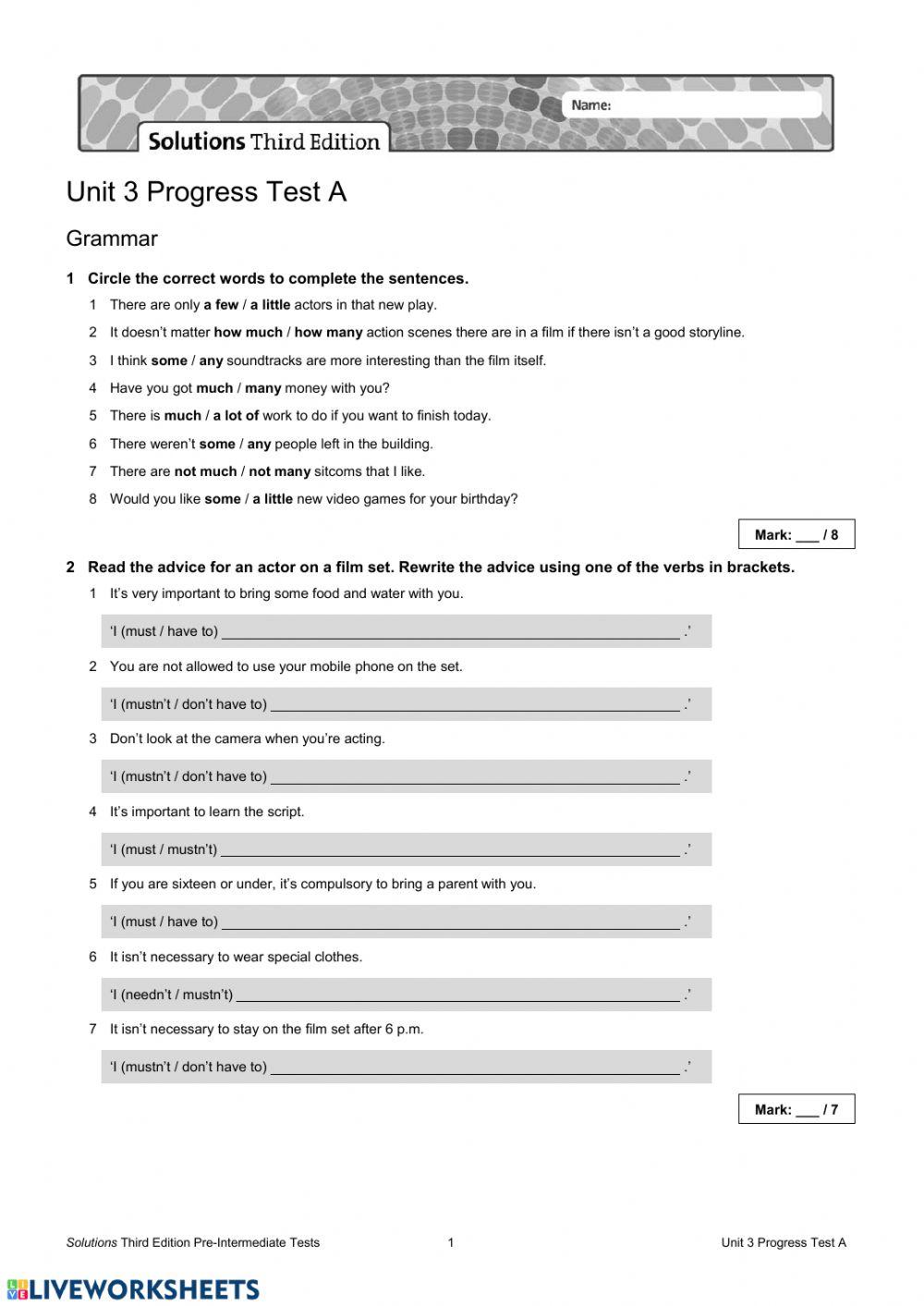 Unit test 3 worksheet | Live Worksheets