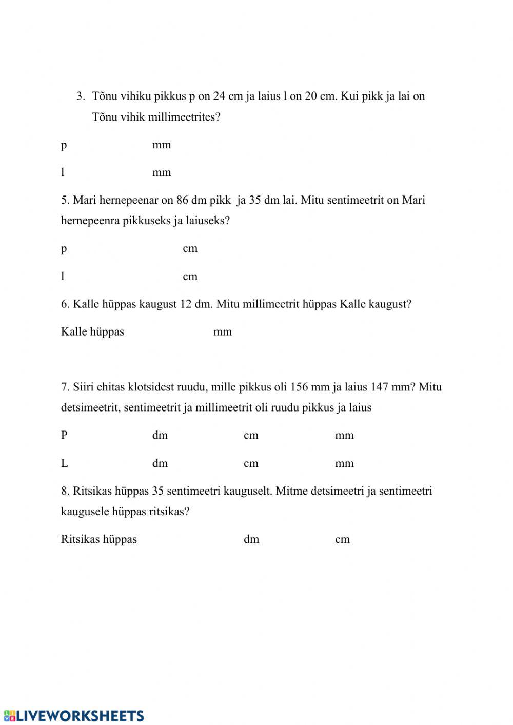 Millimeeter, sentimeeter ja detsimeeter