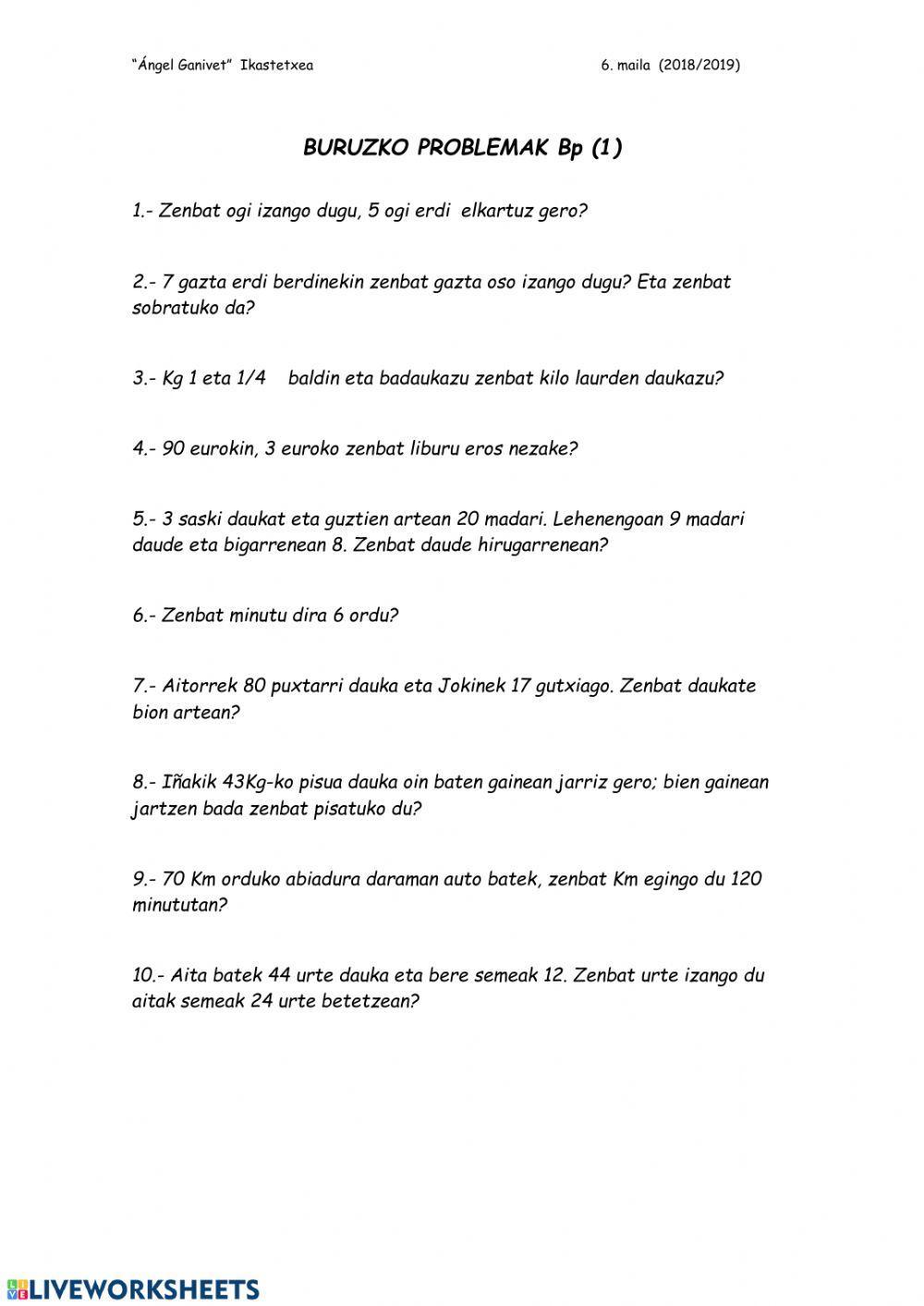 Buruzko problemak 1, 2, 3, 4 eta 5