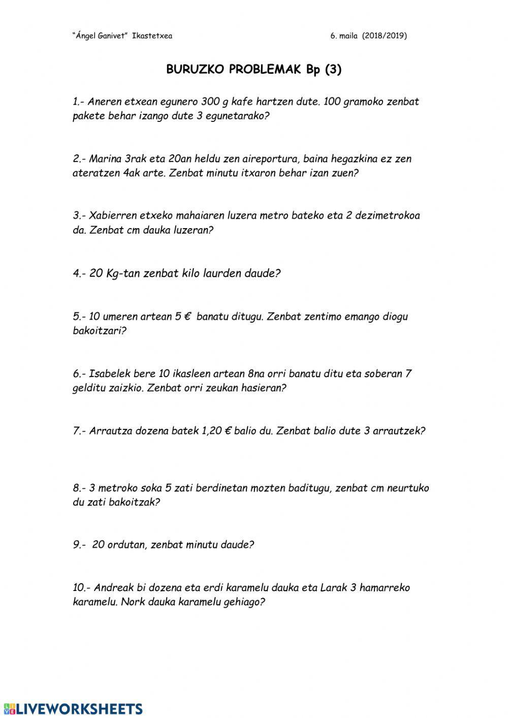 Buruzko problemak 1, 2, 3, 4 eta 5