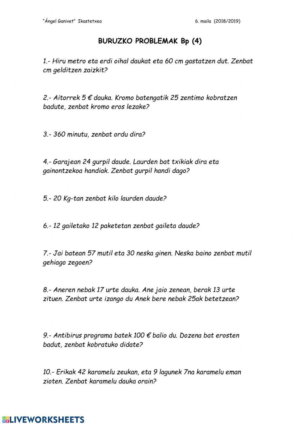 Buruzko problemak 1, 2, 3, 4 eta 5