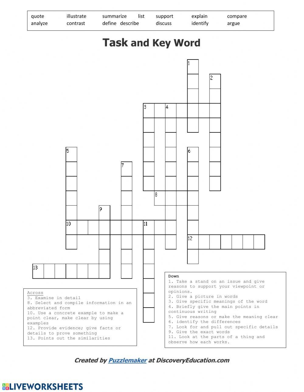 Task and key word - comprehension worksheet | Live Worksheets