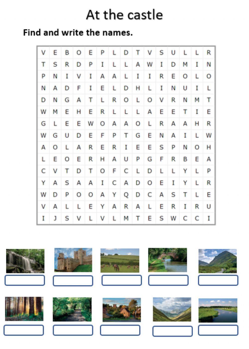 At the castle. Wordsearch