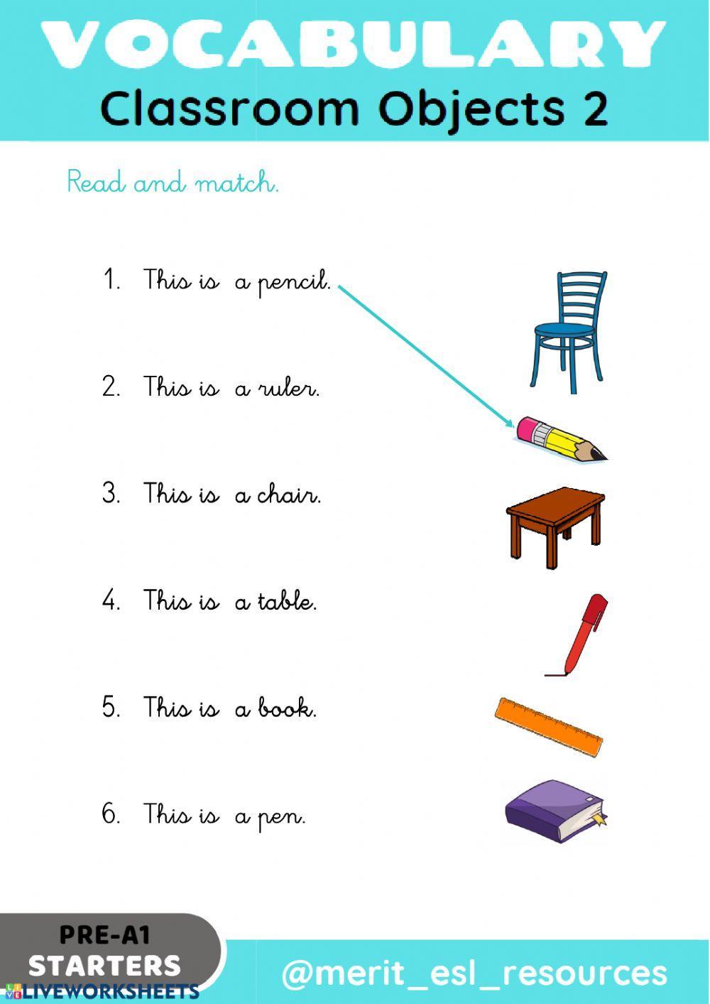 School Objects - Read and match