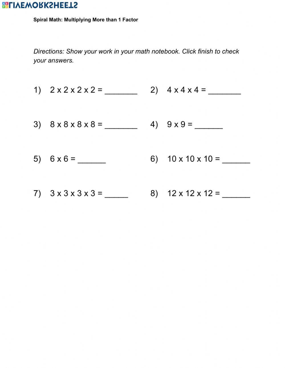 Multiplying more than 1 factor worksheet live worksheets