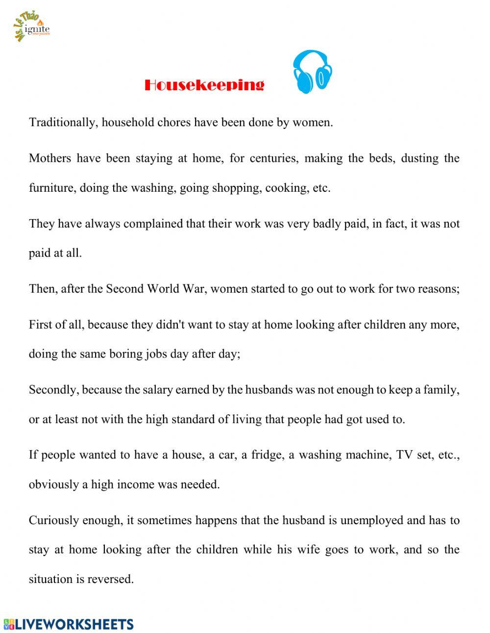 Housekeeping | Le Thi Thanh Thao | Live Worksheets