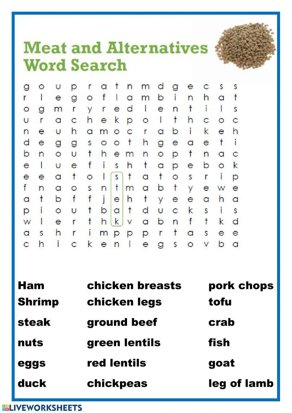 Meat alternatives wordsearch