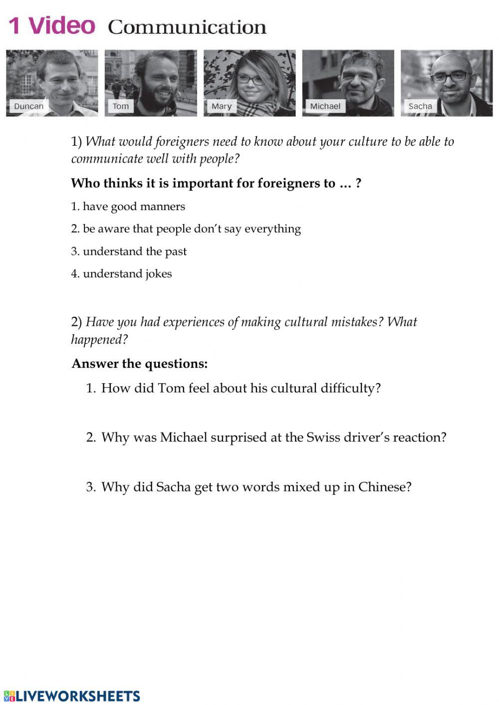 B2 homework U1 communication vox pops online exercise for Live Worksheets