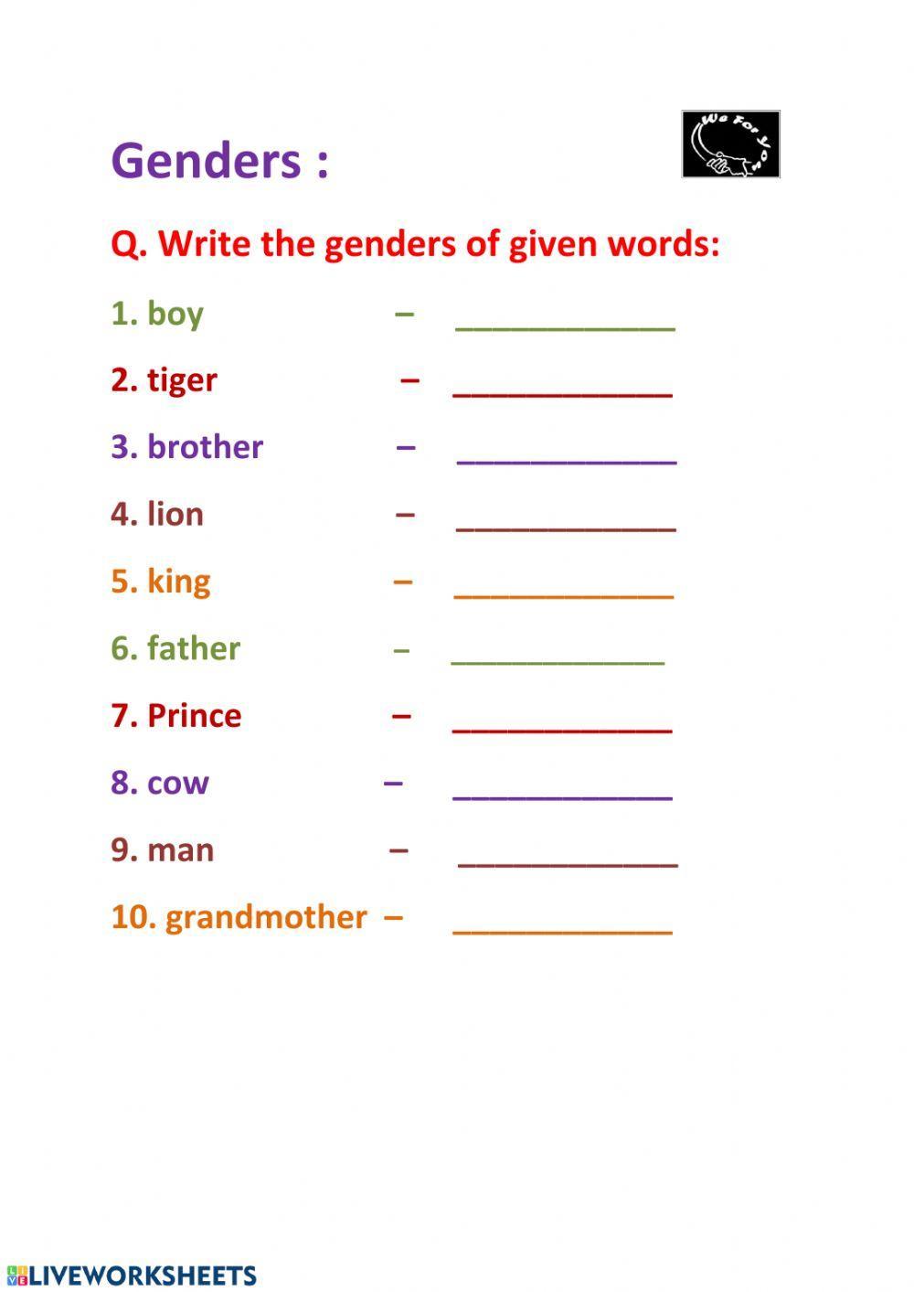 Gender Worksheet Live Worksheets