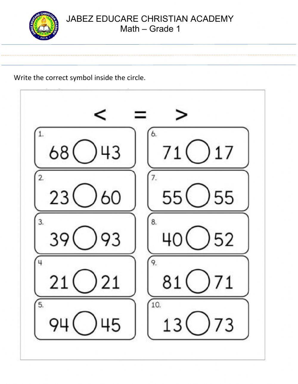 Greater , less than and equal