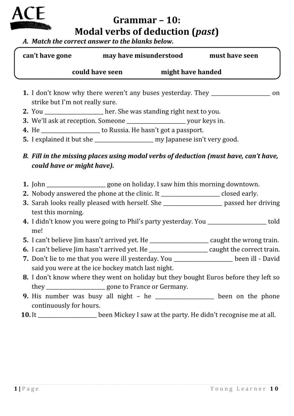 Modal verbs of deduction (Past)