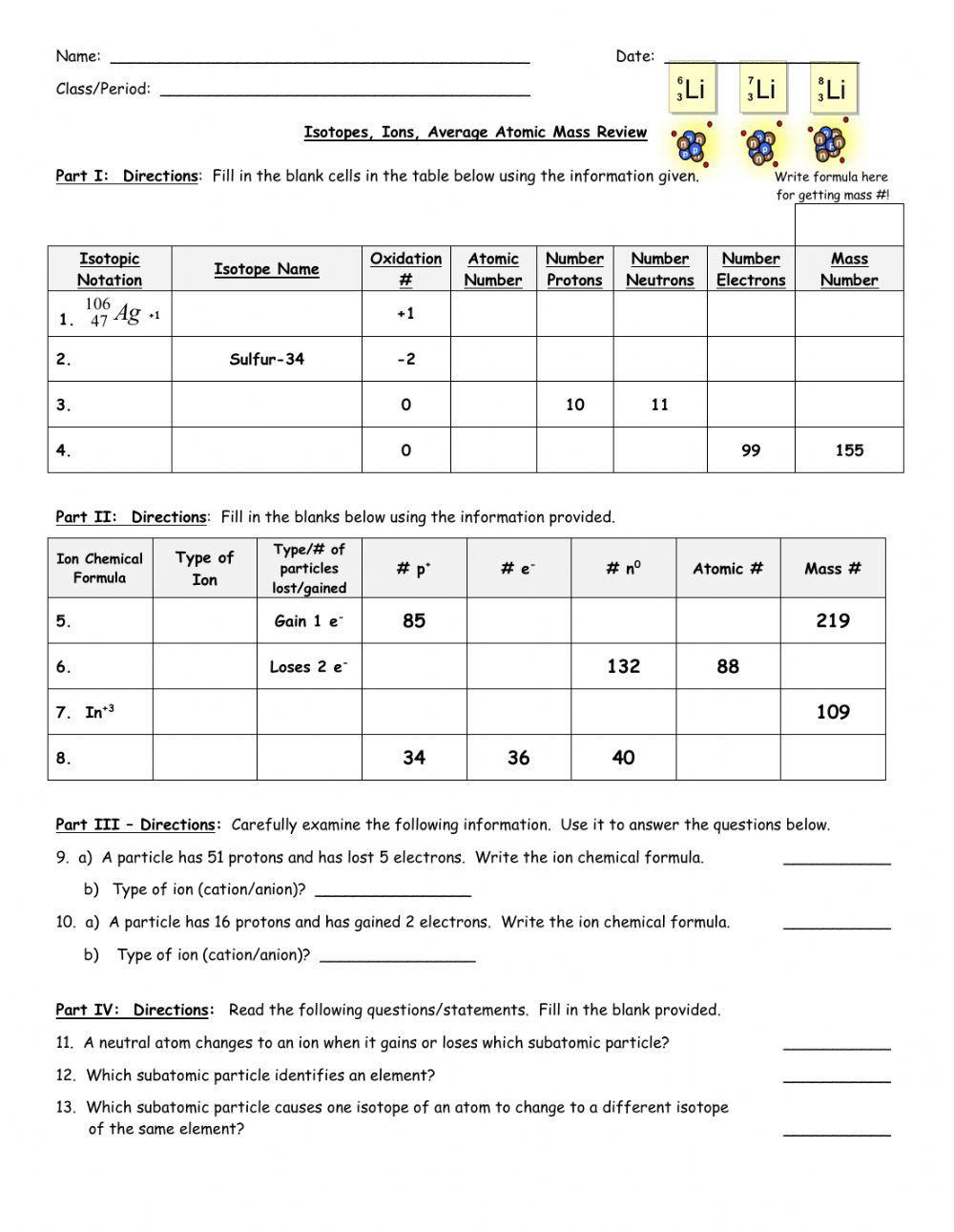 Ion isotope and atomic mass review