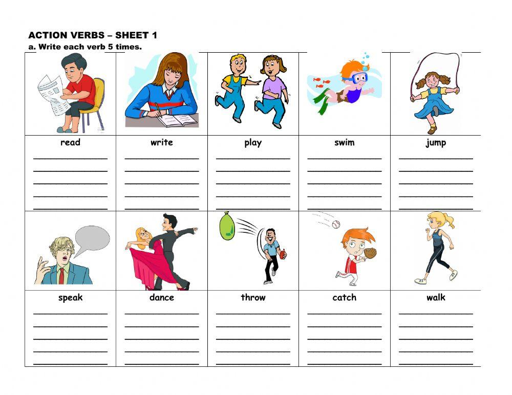 Action Verbs 1 worksheet Live Worksheets
