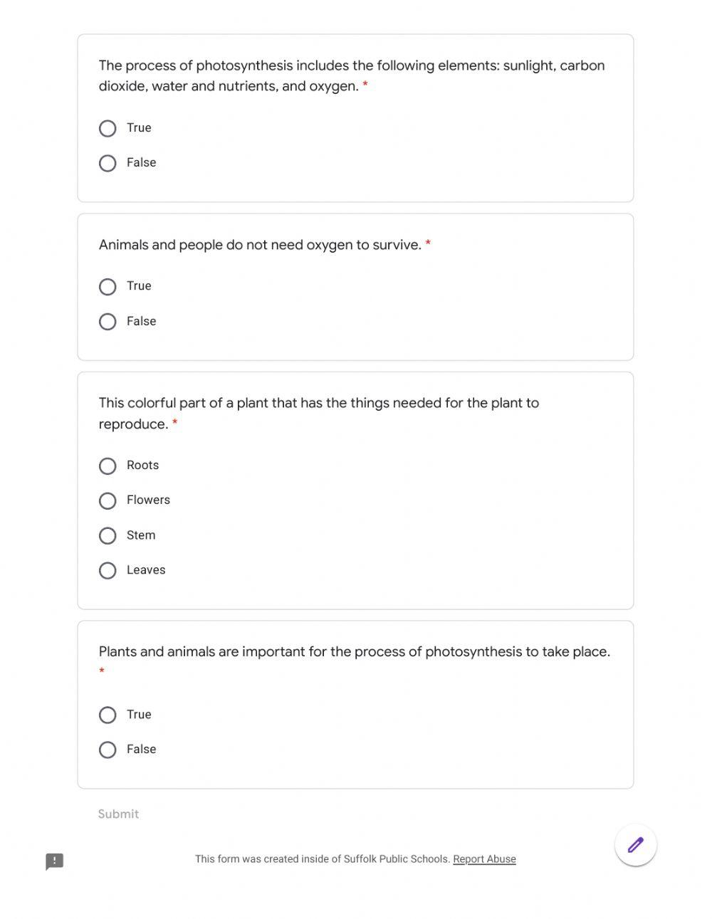 Photosynthesis Quiz